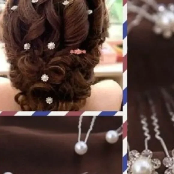 Pearl and Rhinestone Hair Pins - Picture 3 of 4